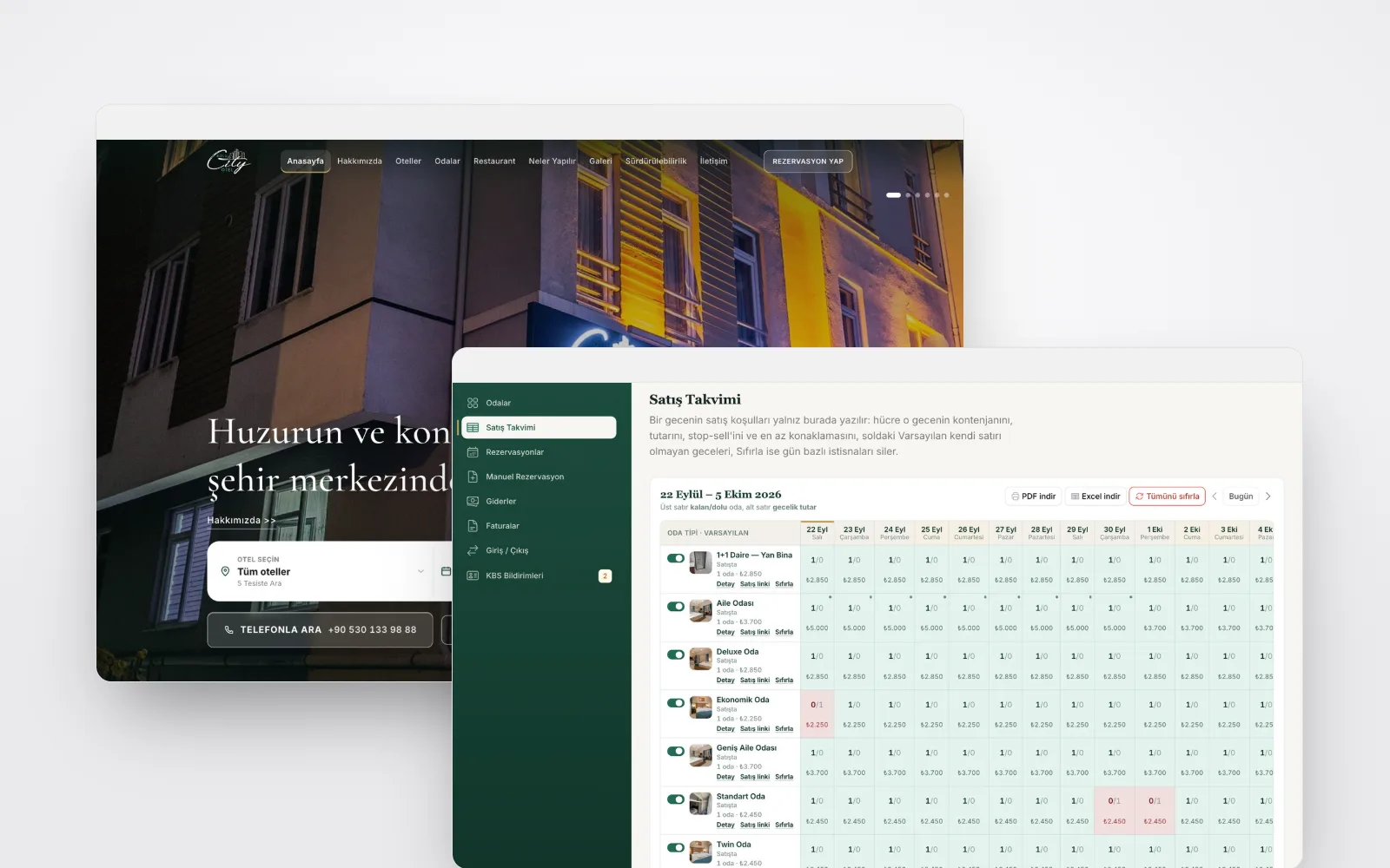 Bolu City Otel'in web sitesi ve resepsiyon paneli